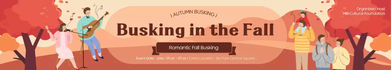 Promote a busking event with a fall background illustration