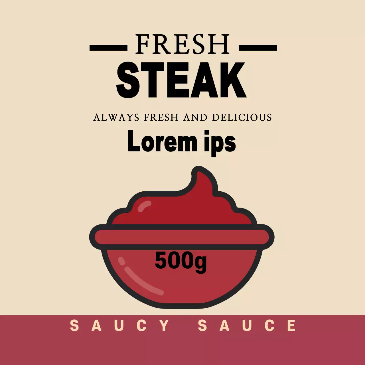 Rótulo alimentar de molho tonkatsu com ilustração bege e vermelha