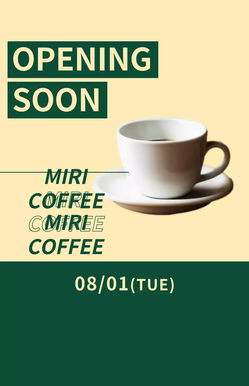 Flag for upcoming windows with a coffee icon on a light yellow and green background