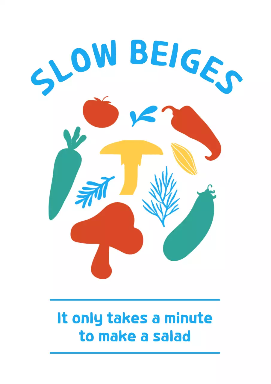 Stiker interior kafe salad dengan gambar sayuran yang lucu