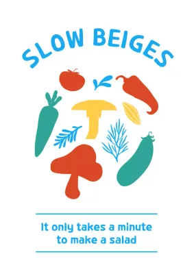 Stiker interior kafe salad dengan gambar sayuran yang lucu