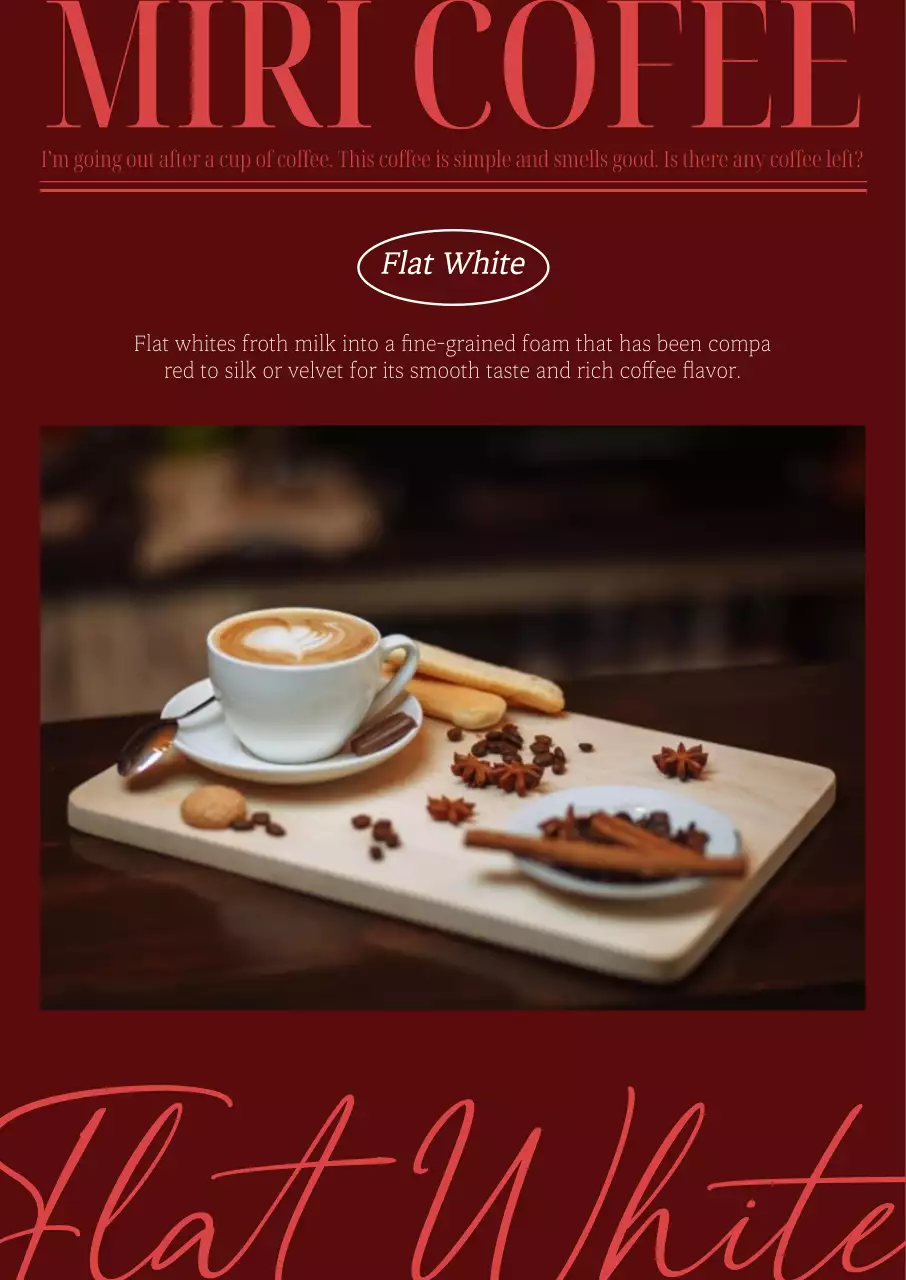 Menu kopi kafe musim gugur dengan latar belakang warna anggur yang hangat dan tulisan dalam bahasa Inggris.