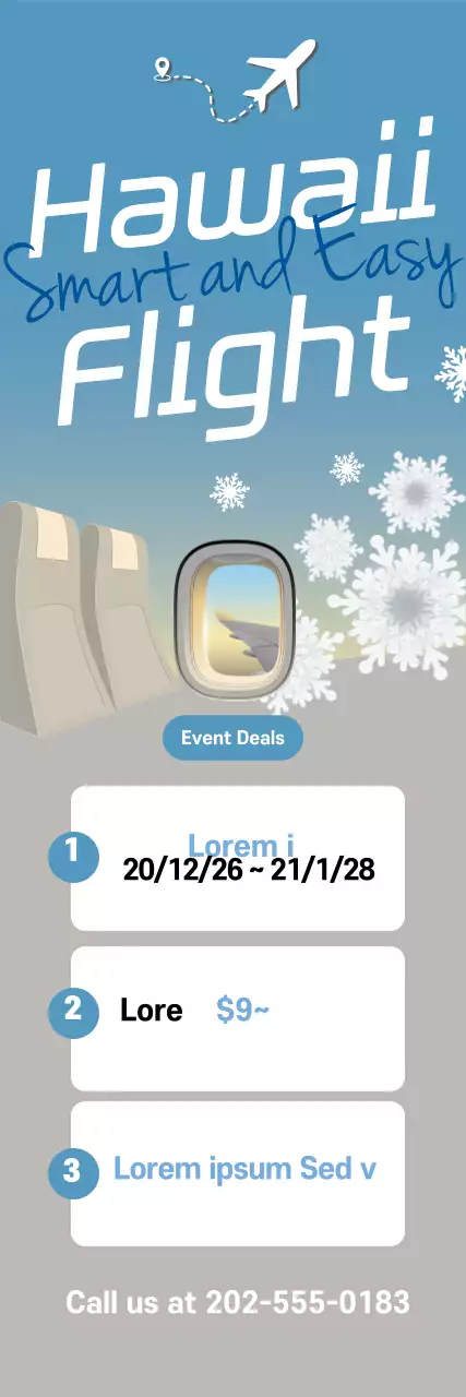 Promote travel events with blue lettering