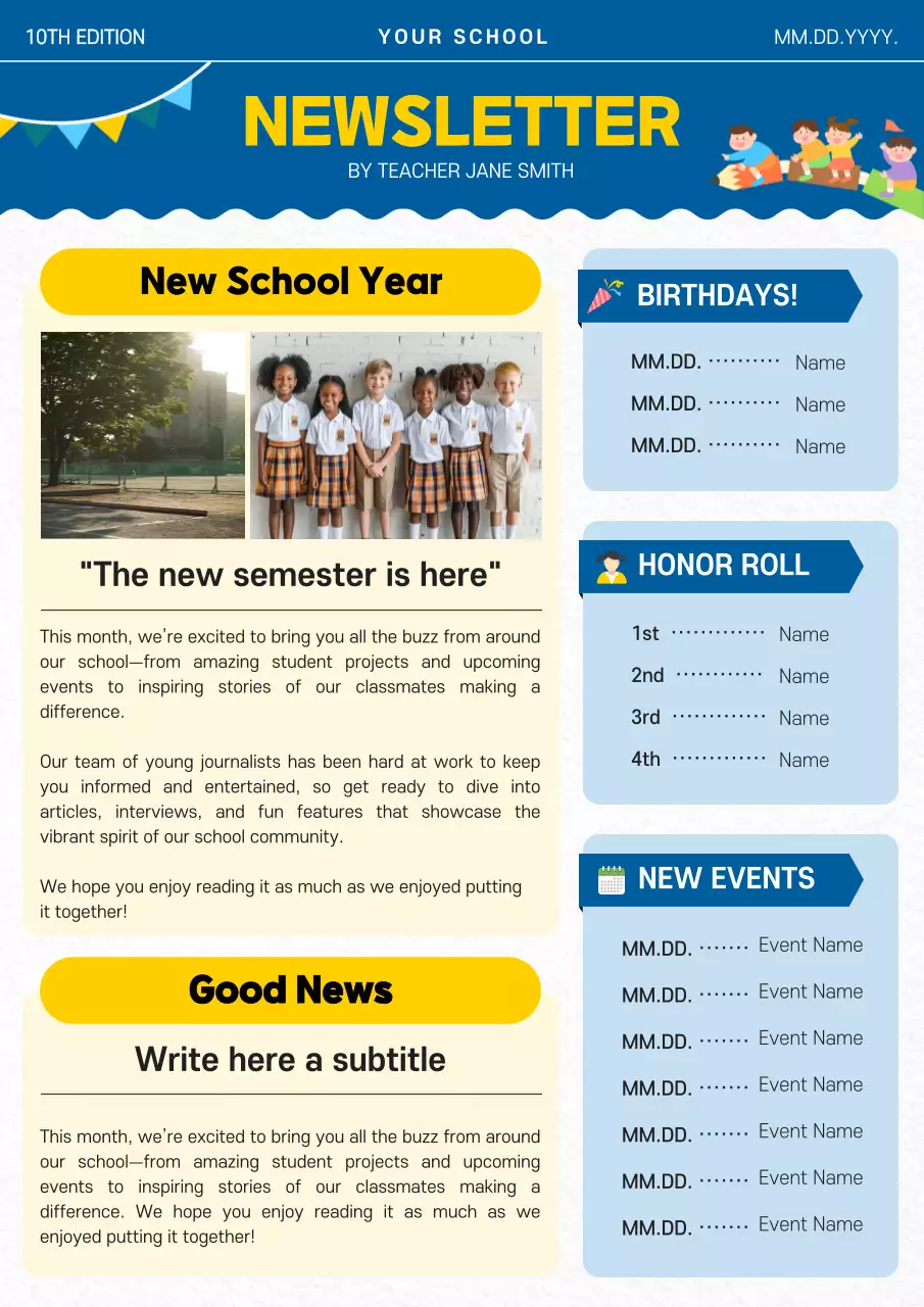 Blue Modern School Newsletter