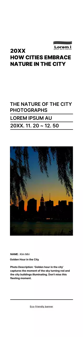 Gaya tata letak teks sederhana dalam warna hitam dengan informasi pameran foto