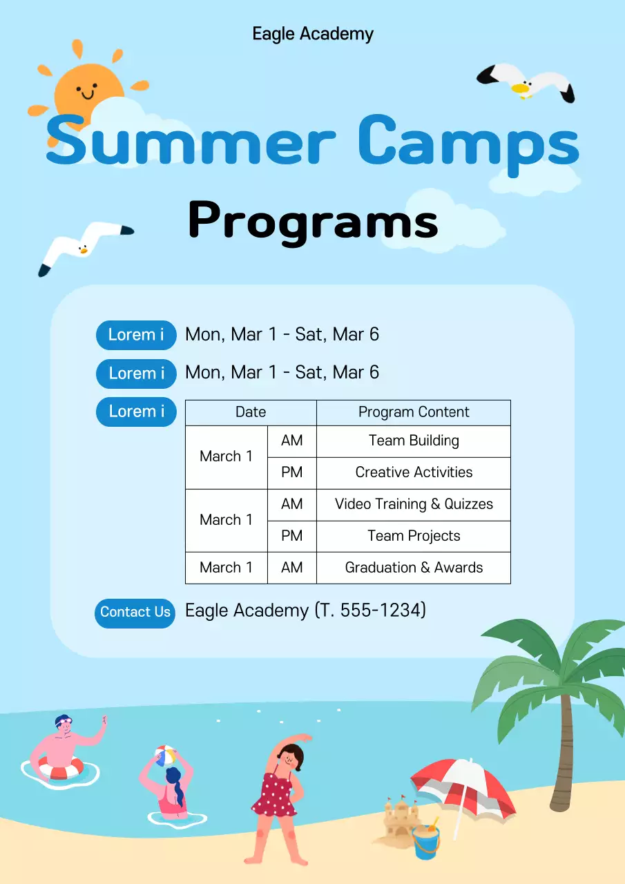 Guide to an academic summer camp with a beach background