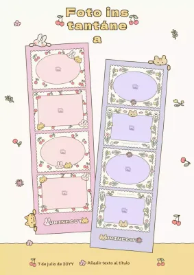 Marco de fotos de cuatro esquinas con simpáticas ilustraciones en beige, rosa y malva