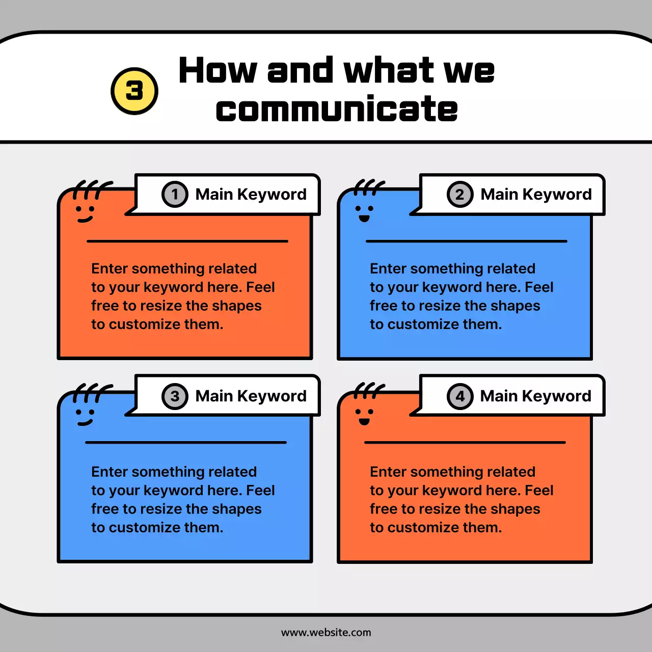 Cute character shapes in orange and blue concept cardsNews Kit