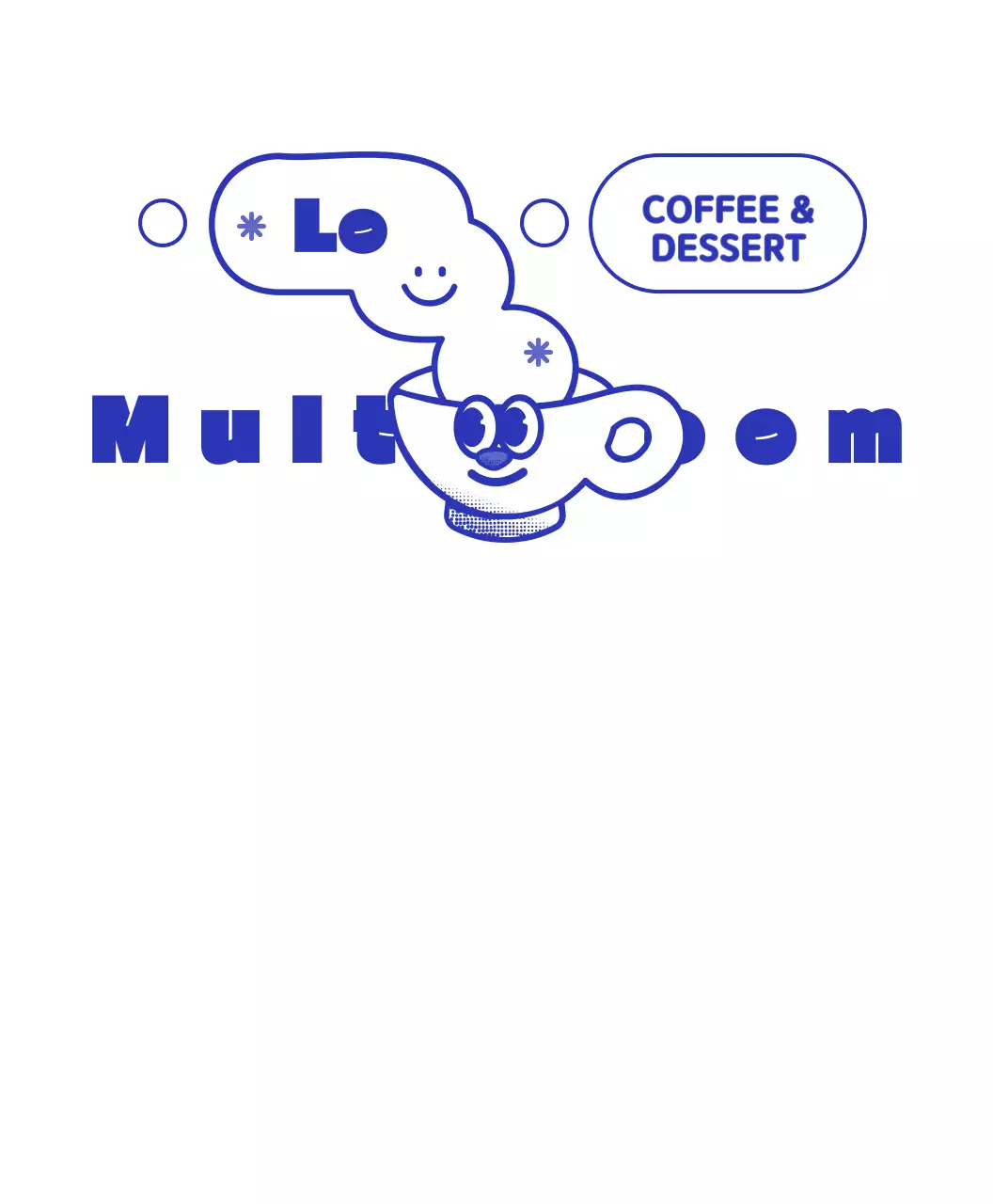Gaya logo kedai kopi karakter cangkir kecil yang lucu dengan warna biru tua dan putih