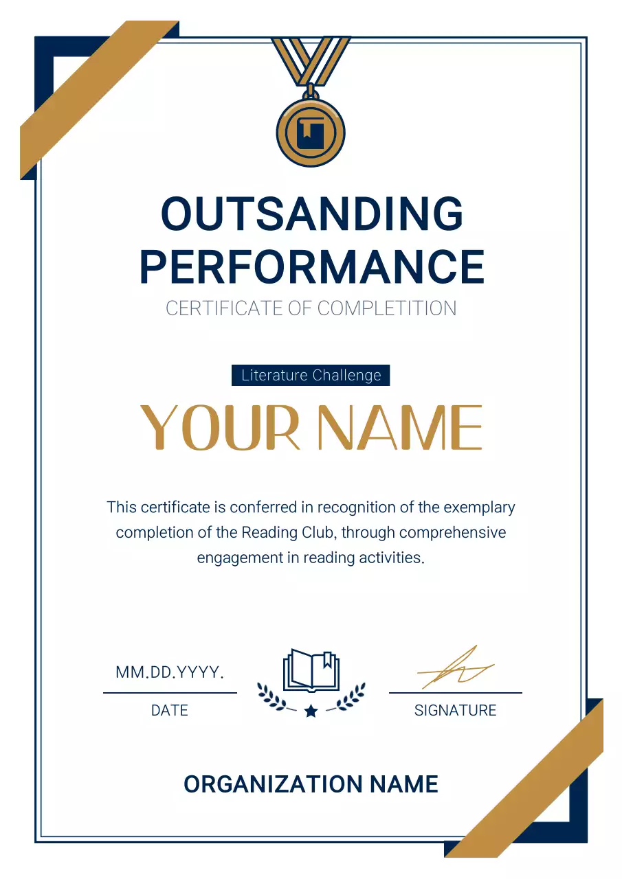 Blue Elegant Performance Certificate