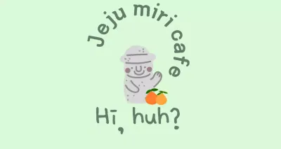 Một chiếc vé cafe Jeju màu bạc hà dễ thương với quýt Jeju và Dolhareubang trên đó.