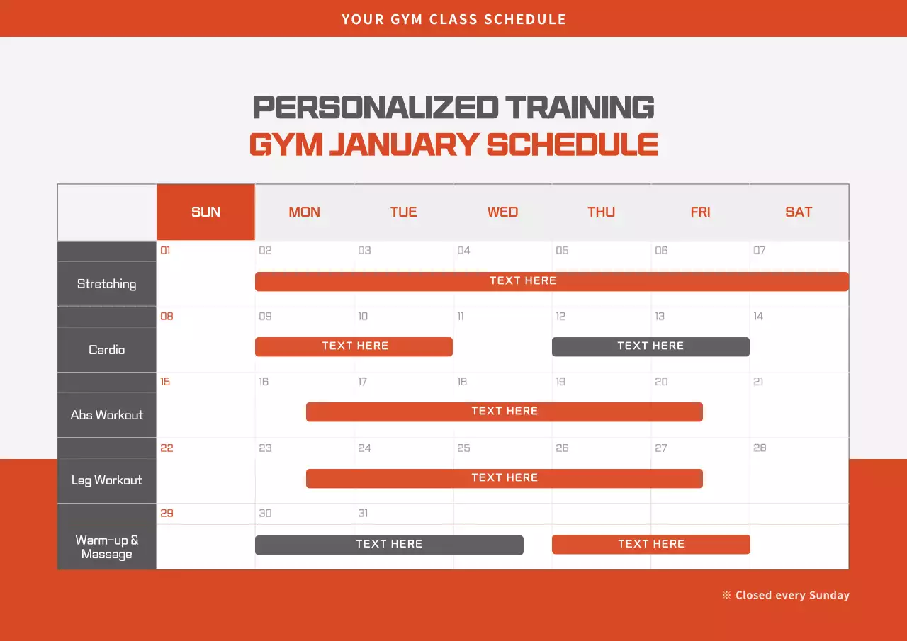 Orange Modern Gym Schedule Poster