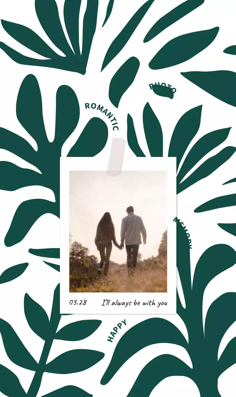 Sentimental green plant illustrations and Polaroid photos
