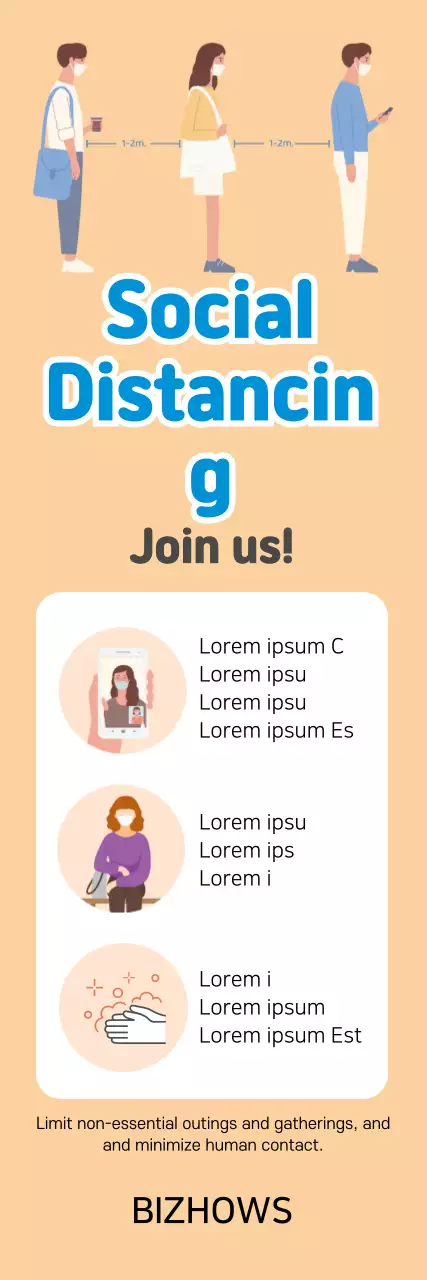 Orange blue clean illustration social distancing guide