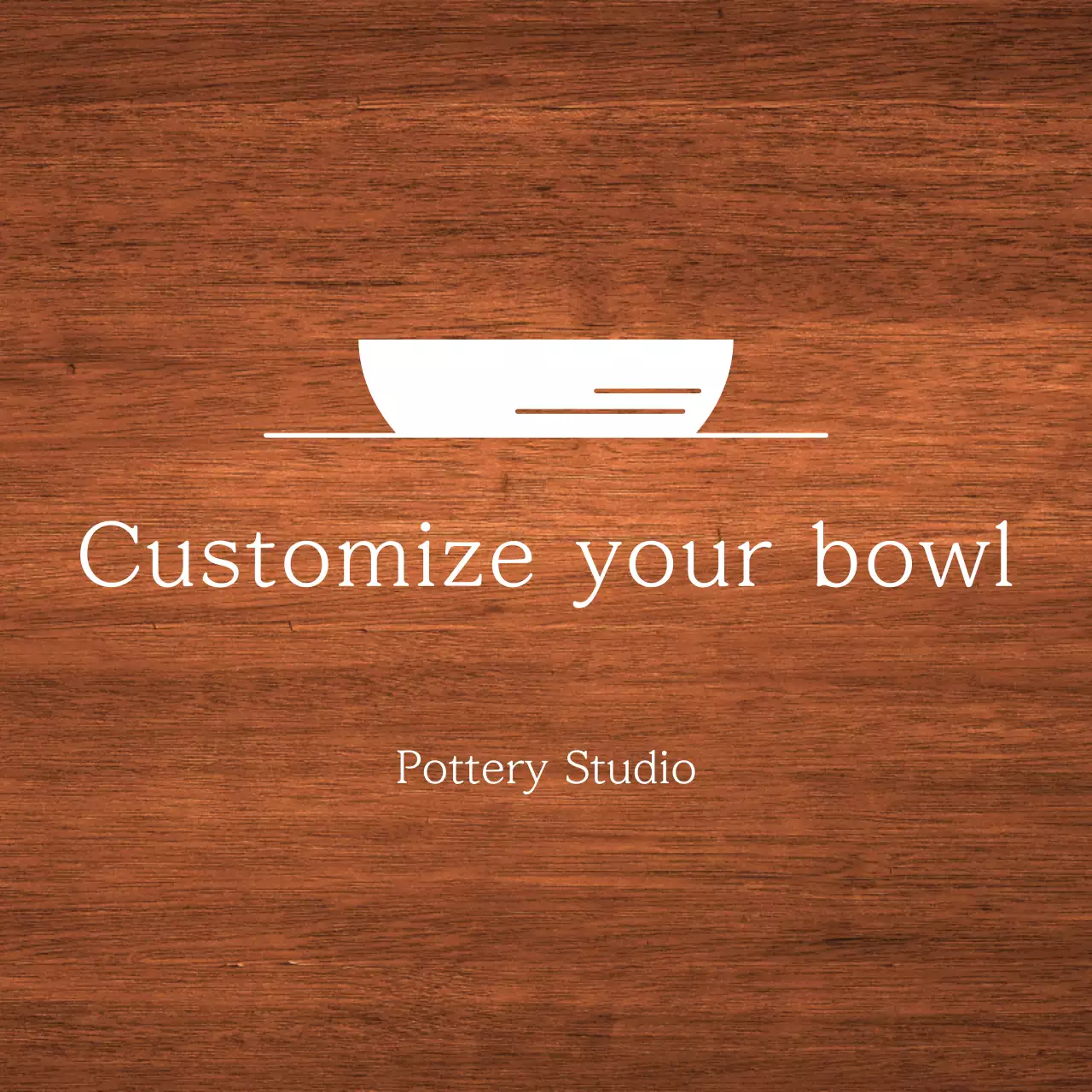 A simple workshop sign with white text and a bowl illustration