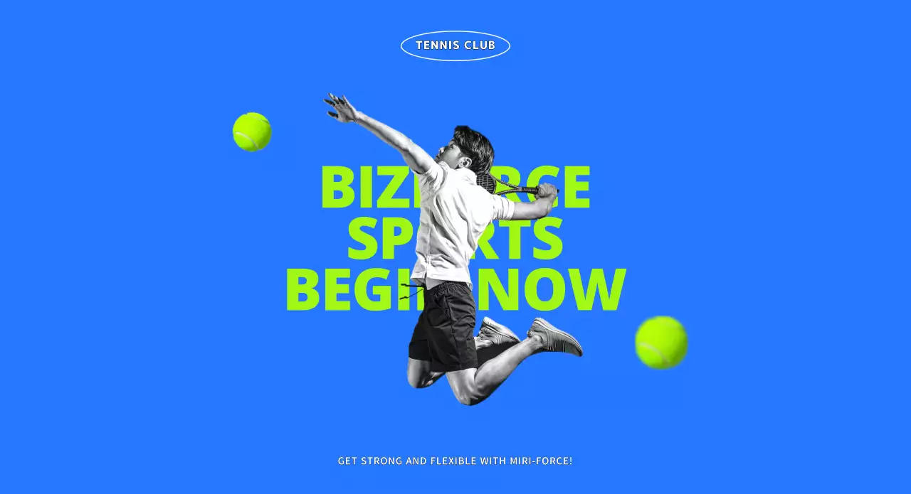 A young, active tennis club in blue and chartreuse colors