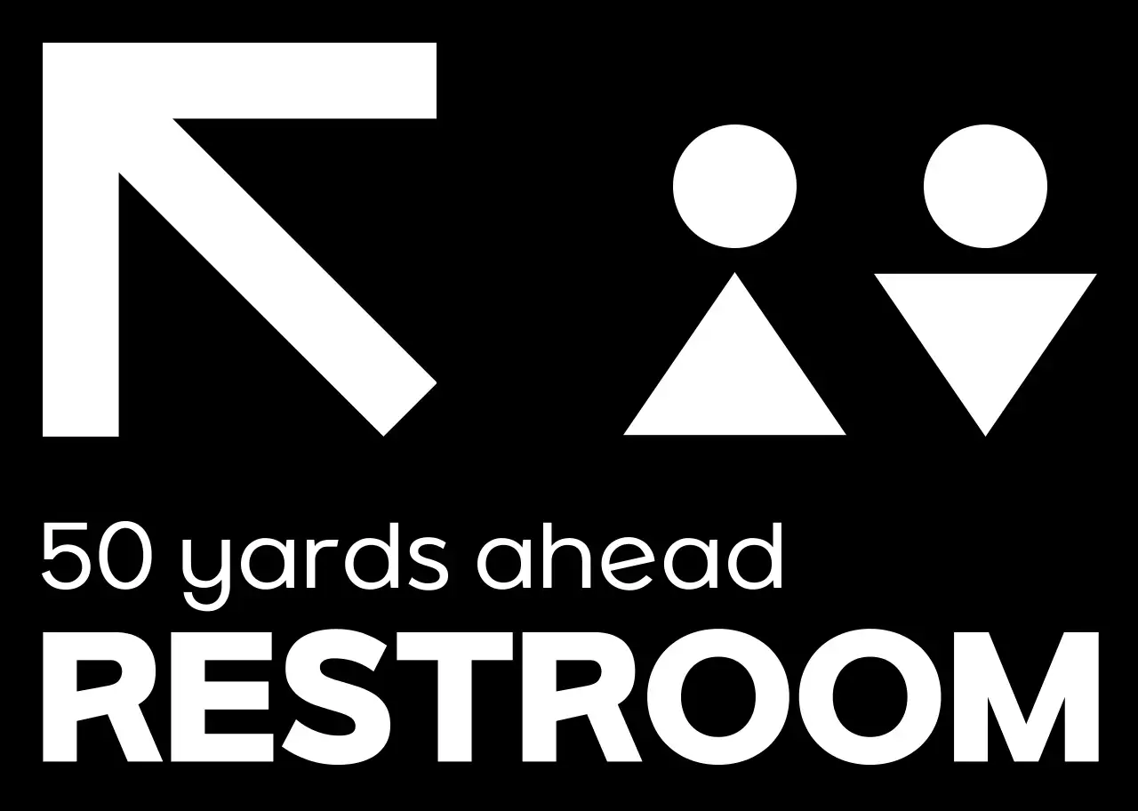 Black and white simple modern restroom icons and text directions in style