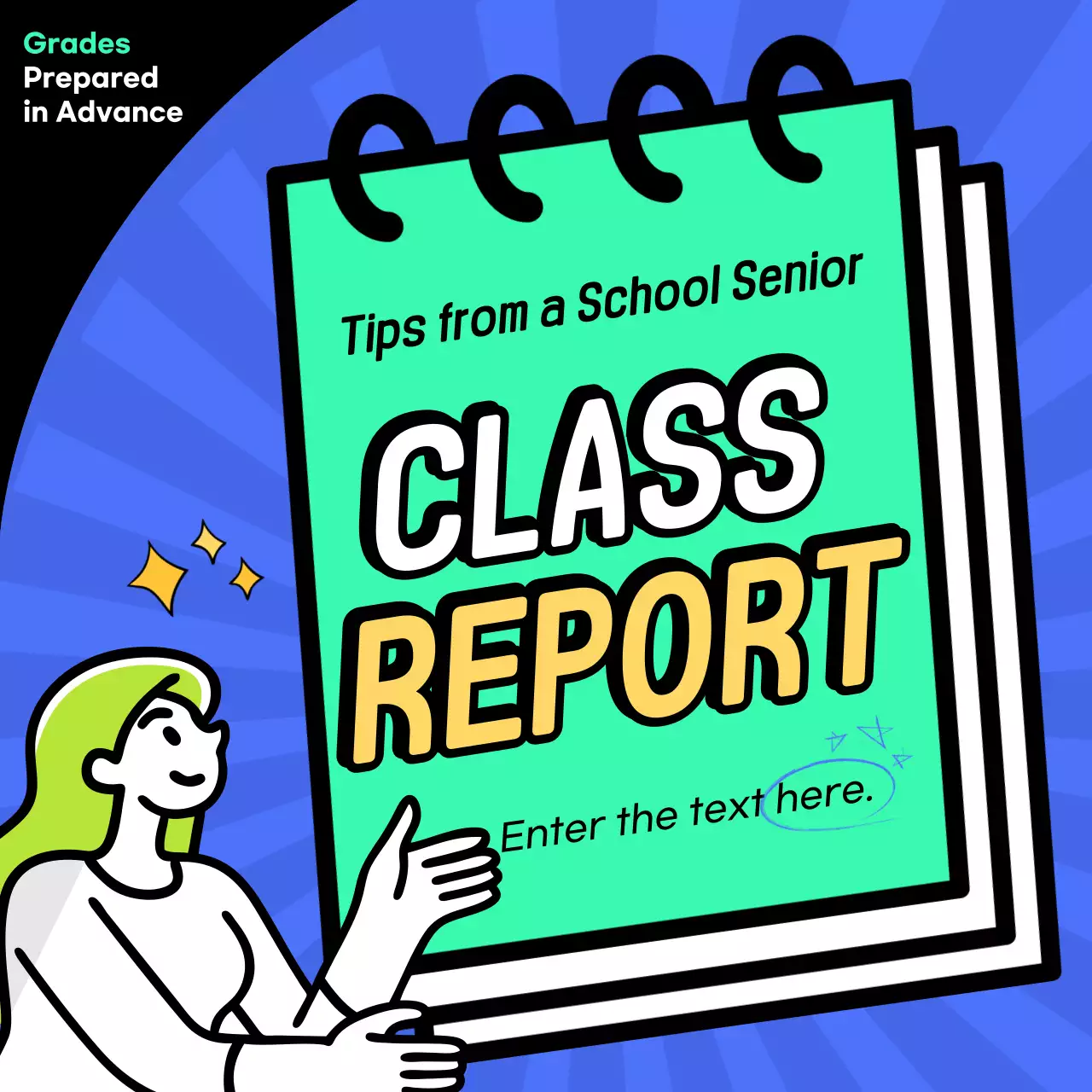 Blue Comic Class Report Guide Social Media Post