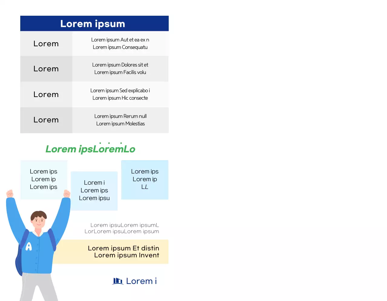 Sebuah karya promosi pendukung universitas yang sederhana dengan teks dan ilustrasi berwarna biru tua.