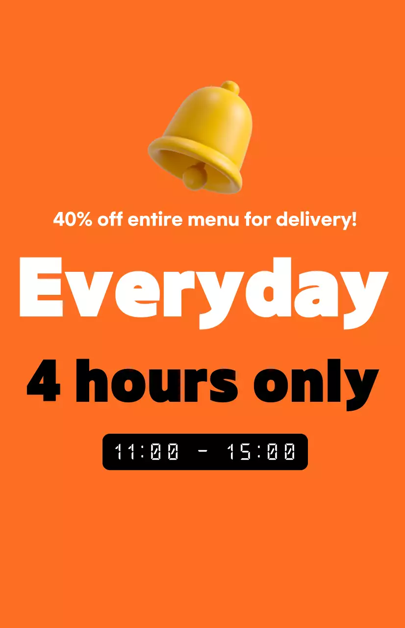 A high-impact time-sale promotion with an alarm clock image on an orange background