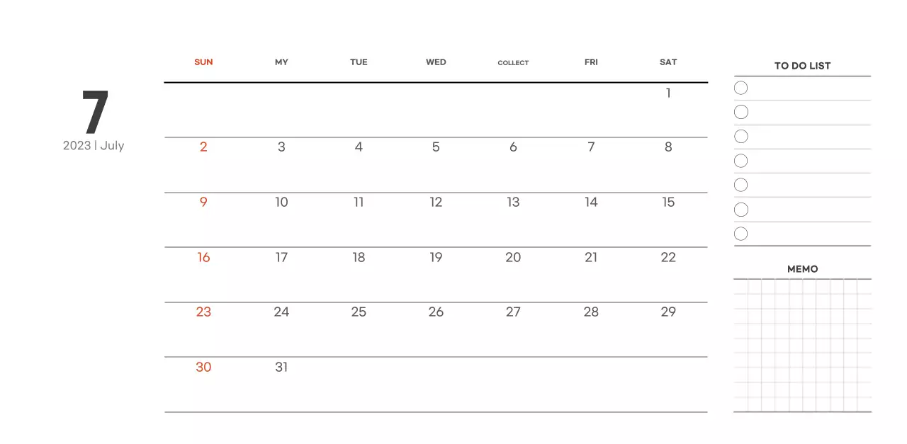 Simple, modern style cafe calendar