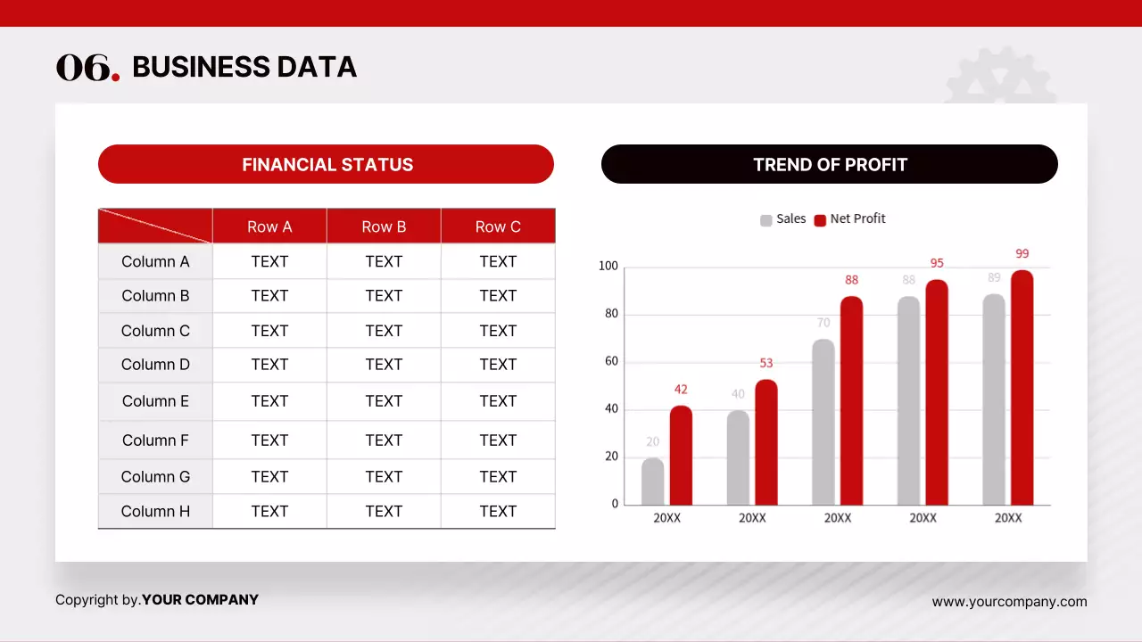 레드 화이트 톱니바퀴 테마의 심플하고 세련된 다이어그램 위주의 제안서
