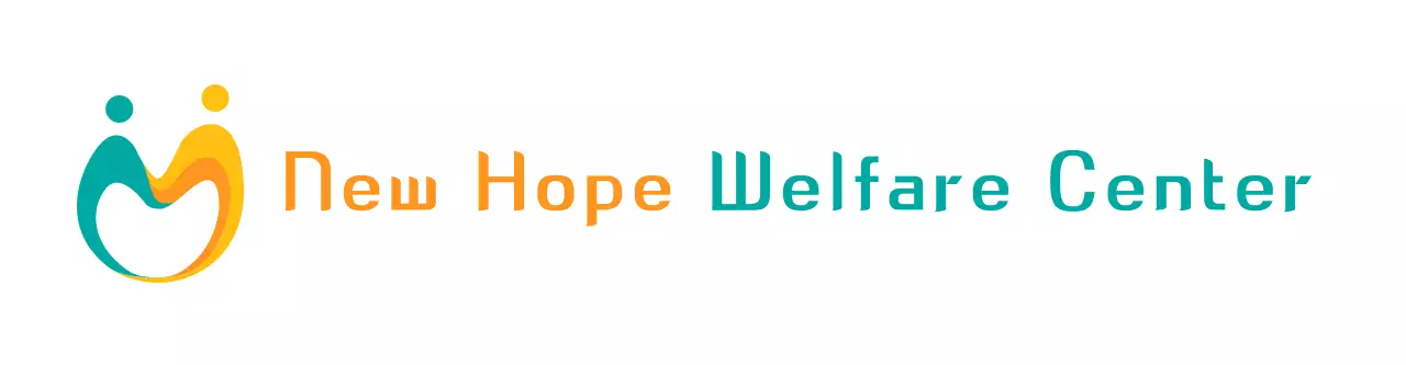 Welfare center logo with yellow and turquoise symbols and name