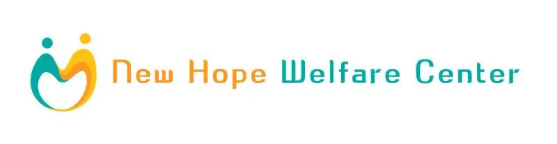 Welfare center logo with yellow and turquoise symbols and name