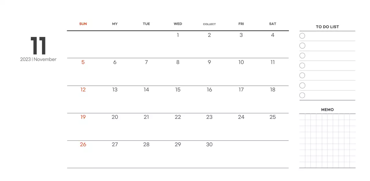 Simple, modern style cafe calendar
