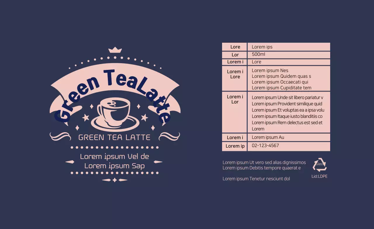 Pink Navy Illustrated Green Tea Latte Label