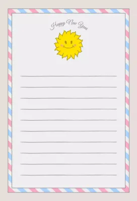 Ilustrasi Tahun Baru dari matahari yang lucu dengan langit merah muda berwarna kuning