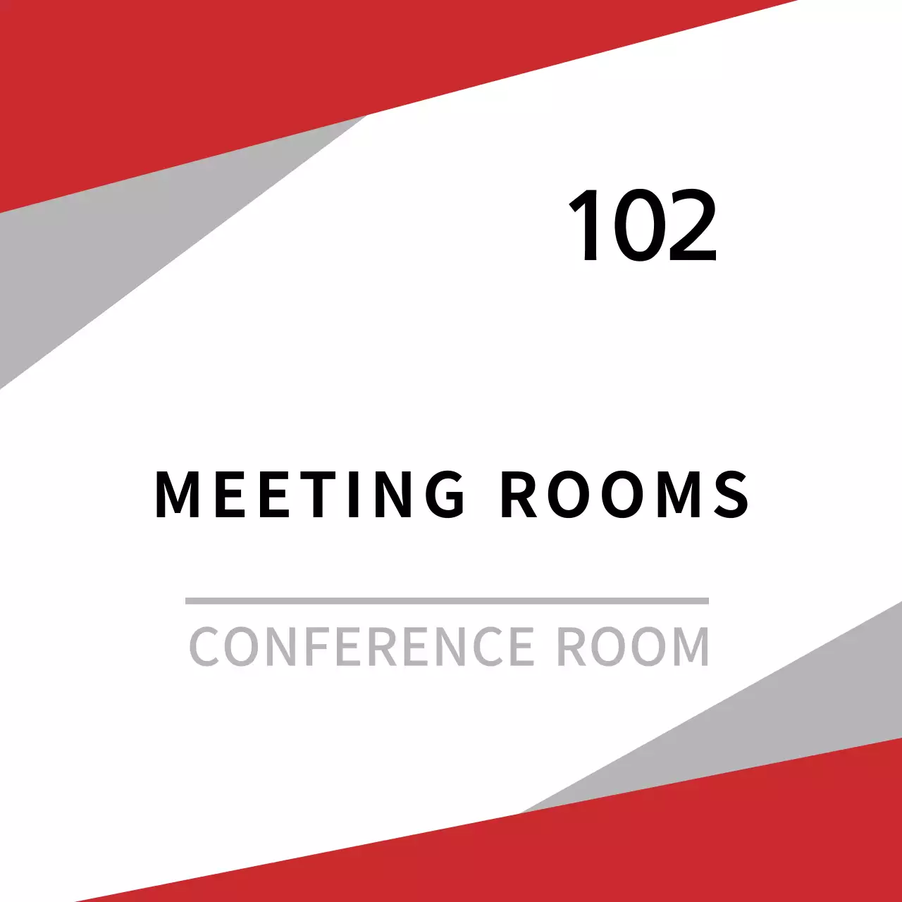 Papan nama kantor dalam ruangan berkonsep sederhana dengan warna merah dan hitam