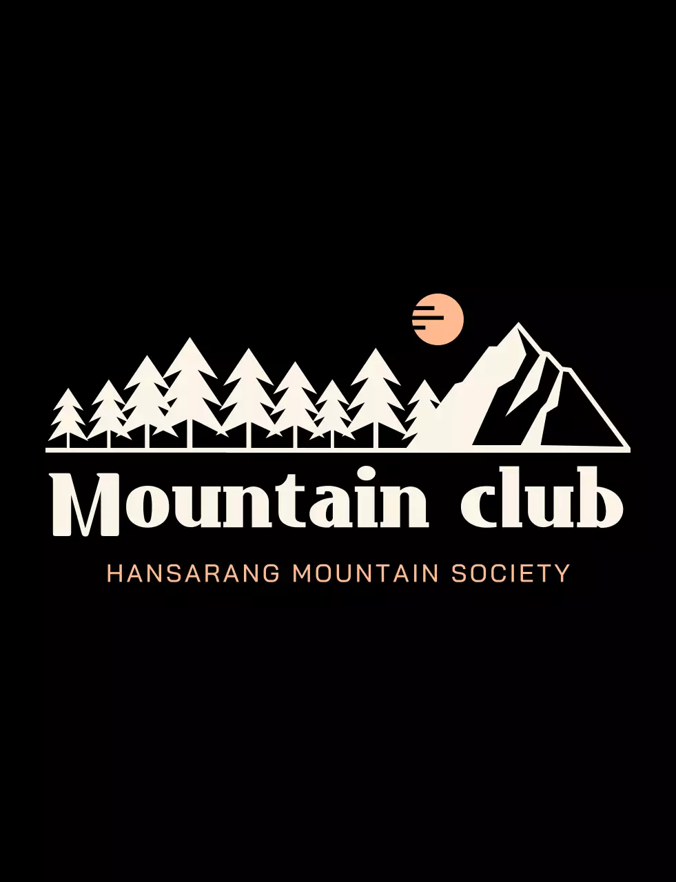 Mountain Club with black and orange mountain illustrations
