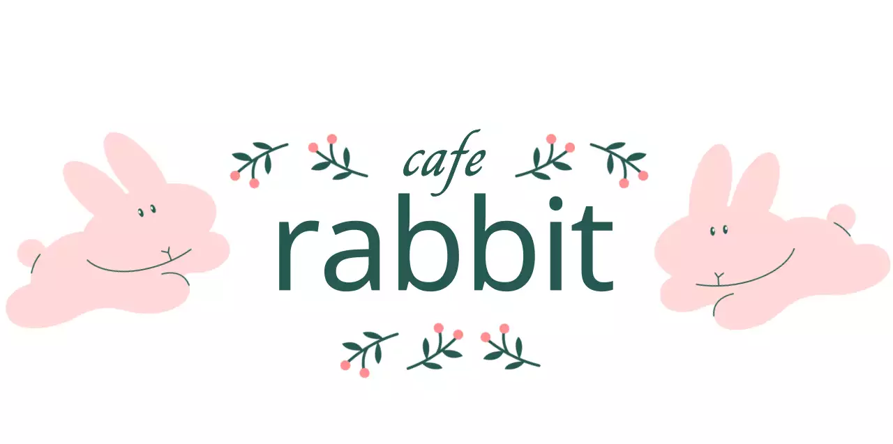 Vintage-inspired cafe merchandise with cute bunny illustrations and berry plants in pink and green.