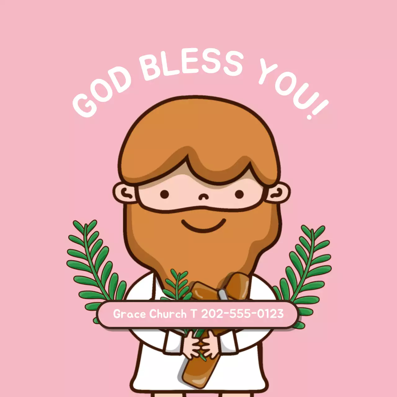 Pink character illustration church