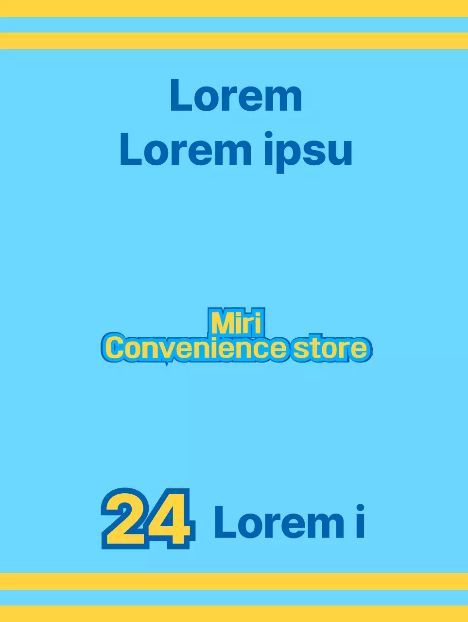 Toko serba ada dengan ikon biru dan kuning yang mempromosikan berbagai layanannya