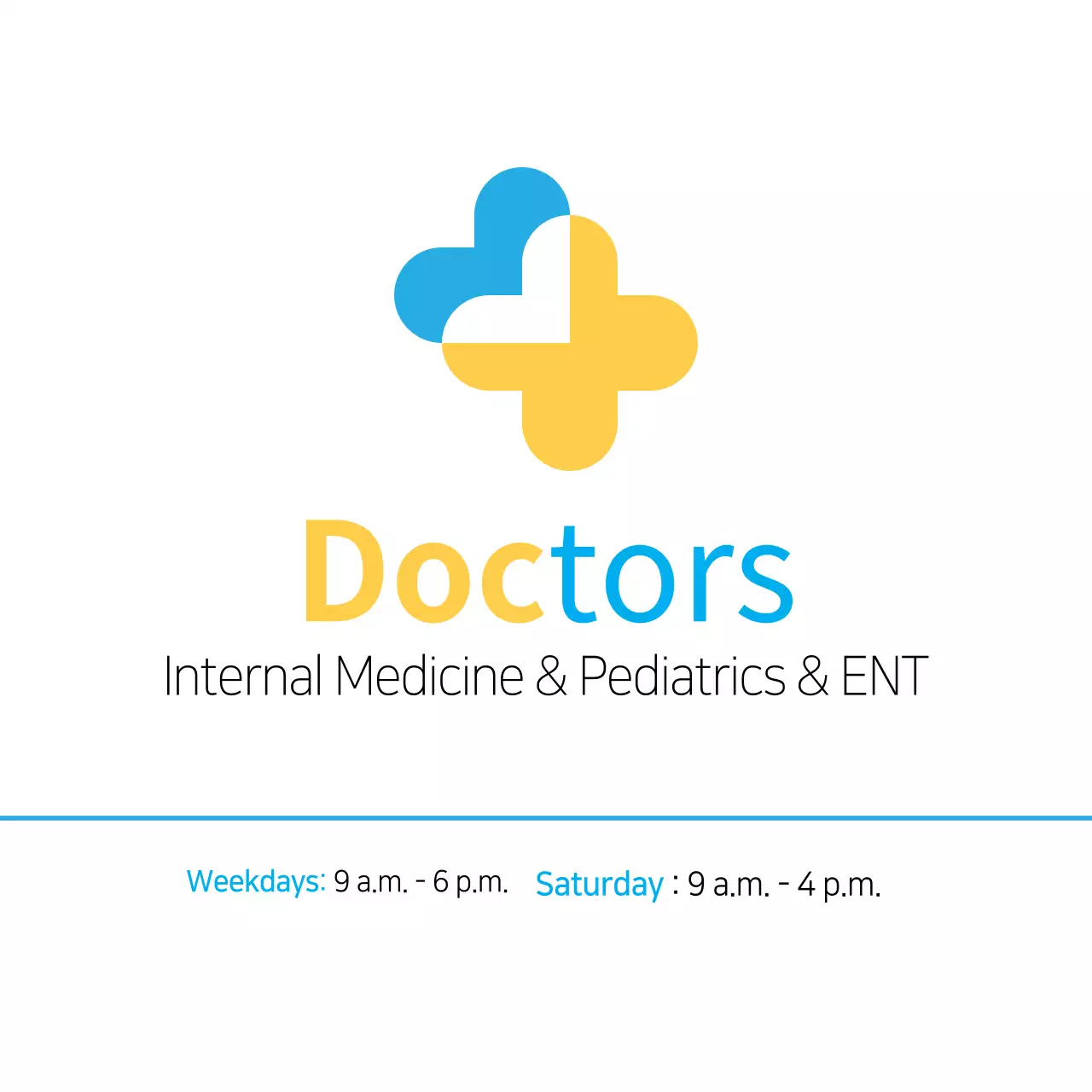 A blue-and-yellow, clean-style doctor's office