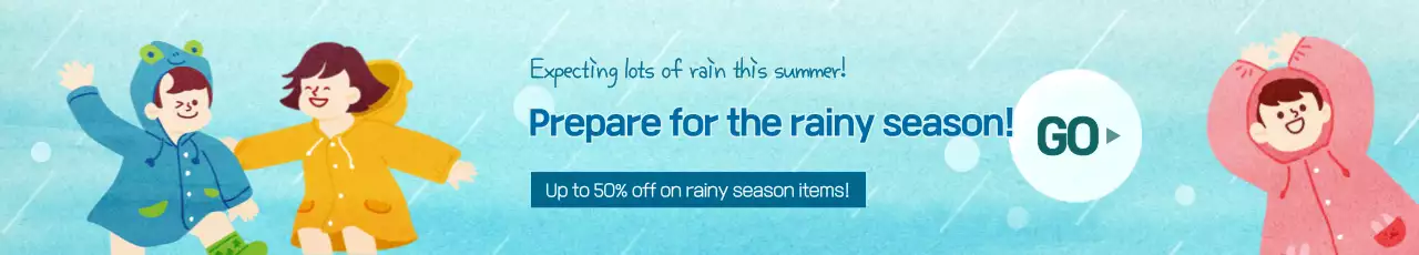 Banner promocional de chuva brincalhona azul