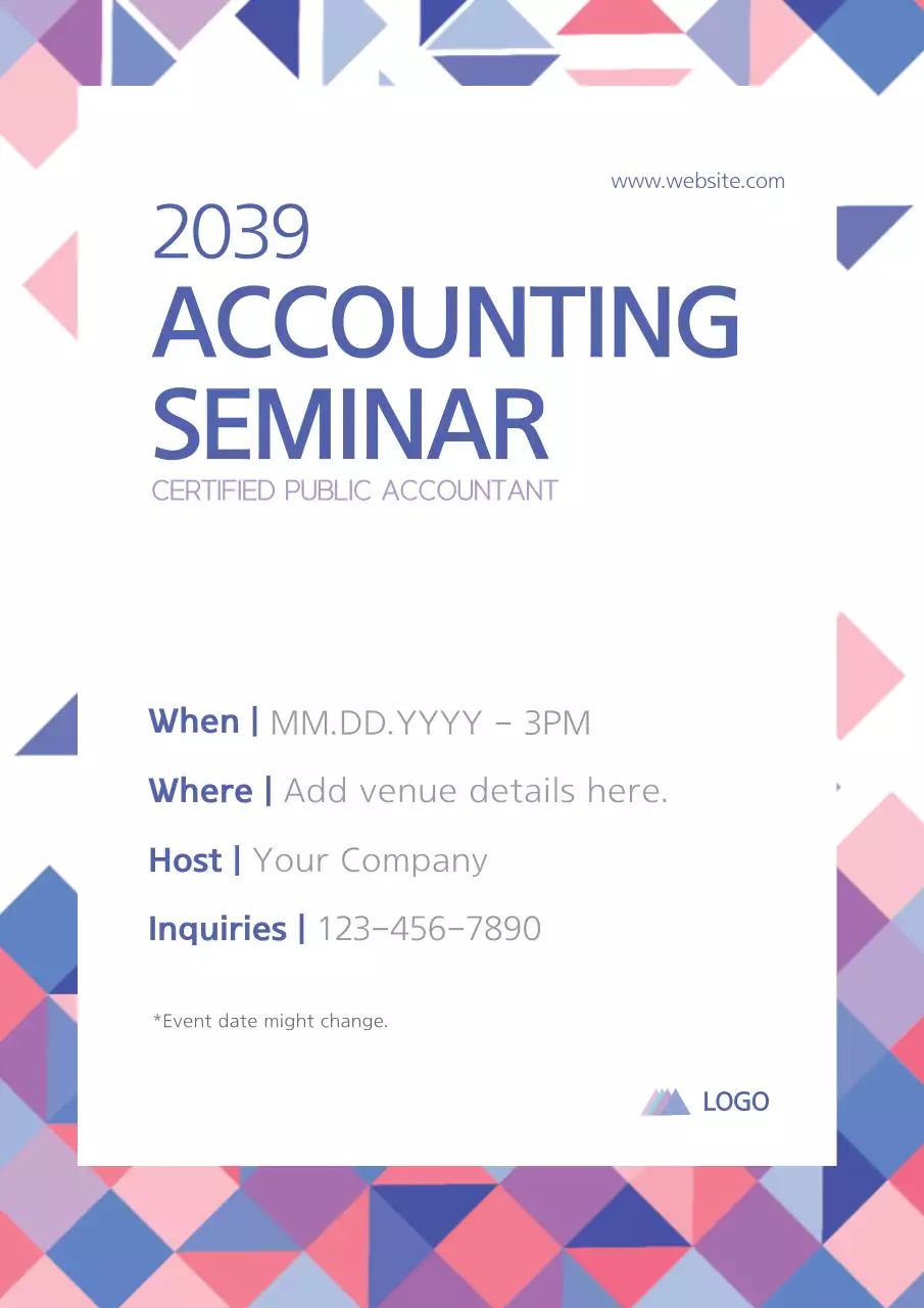 Purple Geometric Accounting Seminar Announcement Poster