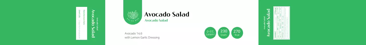 Label informasi makanan salad hijau bersih