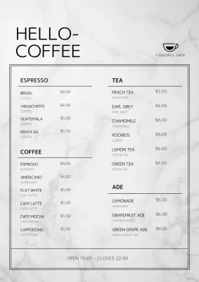 White Minimalist Coffee Menu Poster