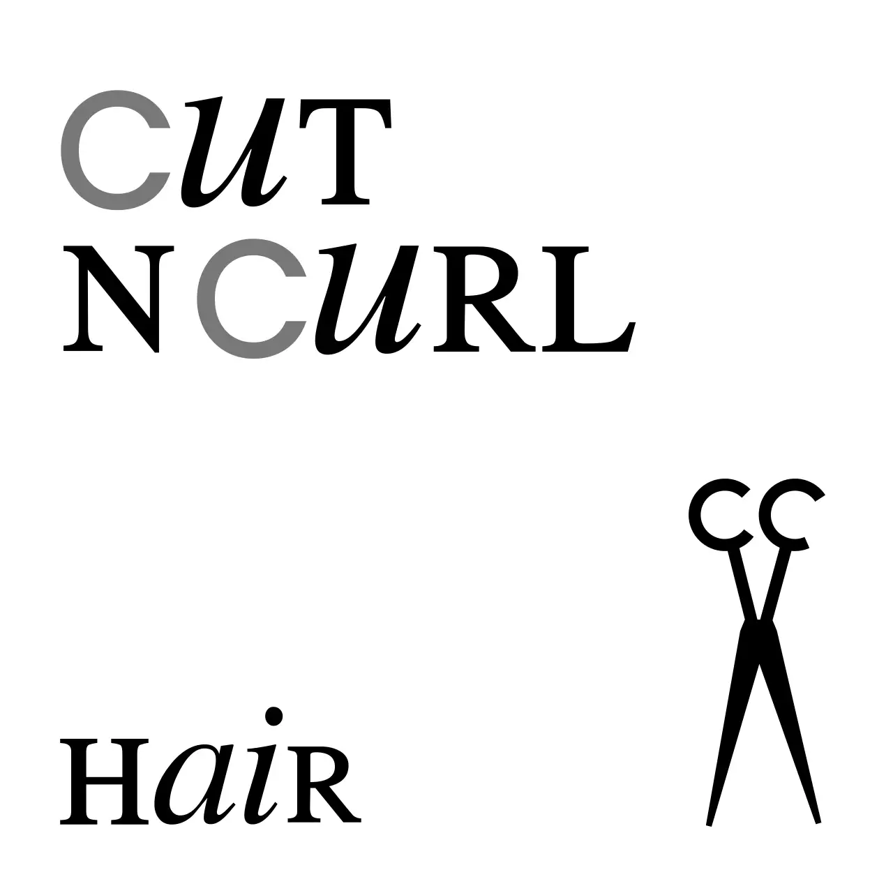 A classic-looking storefront sign with white and black cut-and-curl hair salon text and a scissors illustration.