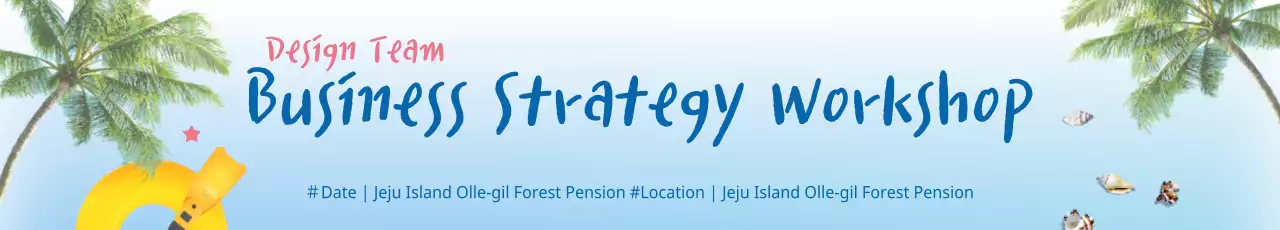 Banner de convite para workshop de negócios tropical azul