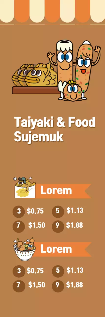 Banner de cardápio de comida em quadrinhos marrom