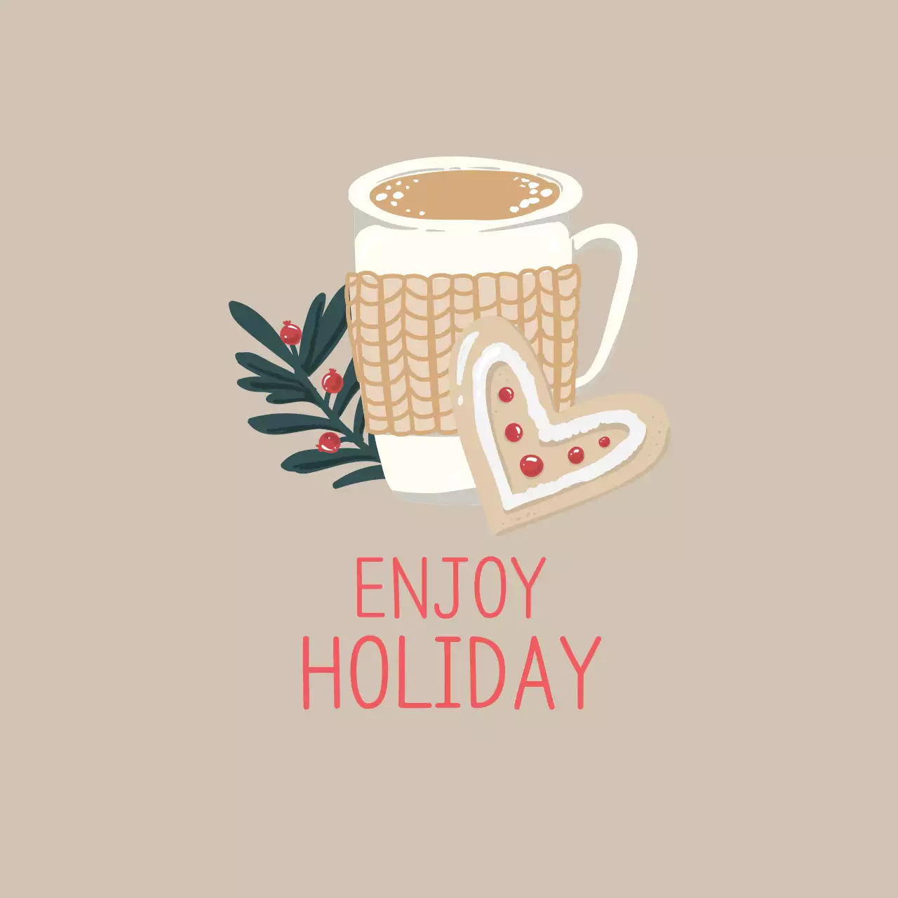 Beige red illustration Christmas packaging label