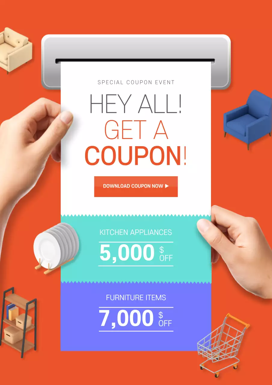 Orange Trendy Coupon Promotion Poster