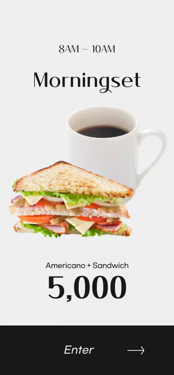 Promosikan kafe Anda dengan gambar kopi dan font hitam untuk tampilan yang bersih