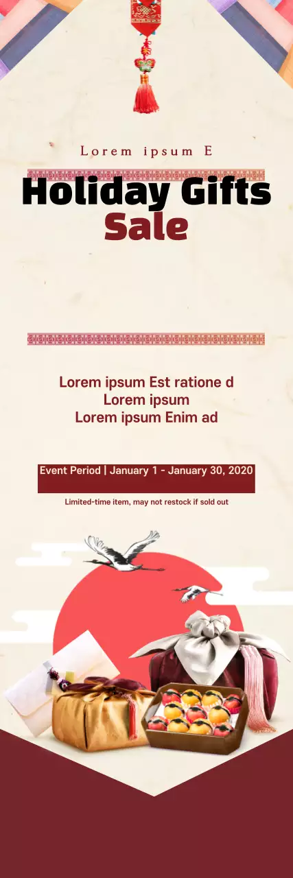 Banner de promoção de liquidação de feriado tradicional bege