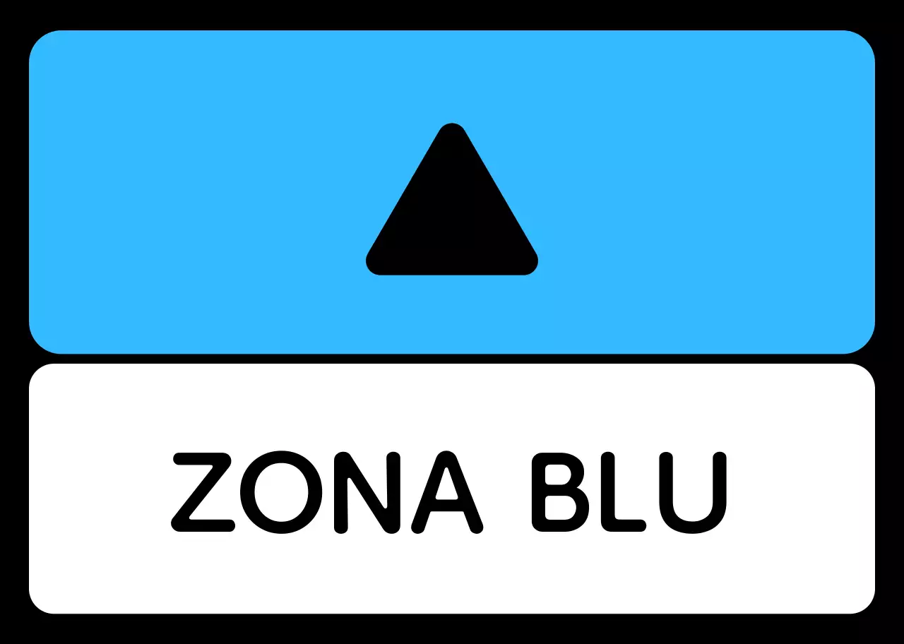 Una semplice guida di zona con testo di localizzazione verde blu viola e geometria triangolare quadrata.