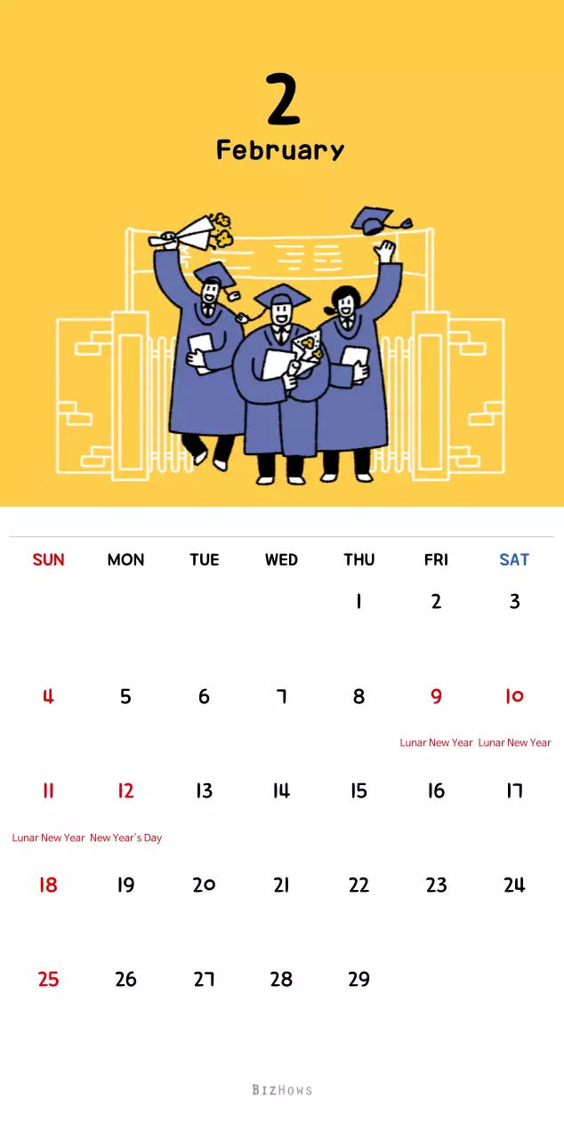 New Year's calendar with cute illustrations